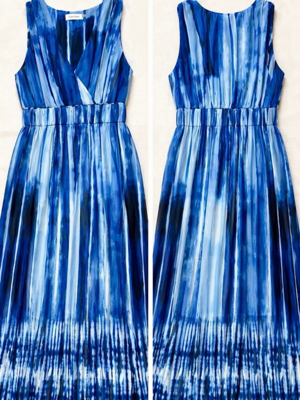Calvin Klein Blue Watercolor Tie Dye Maxi Dress Sleeveless Size 4